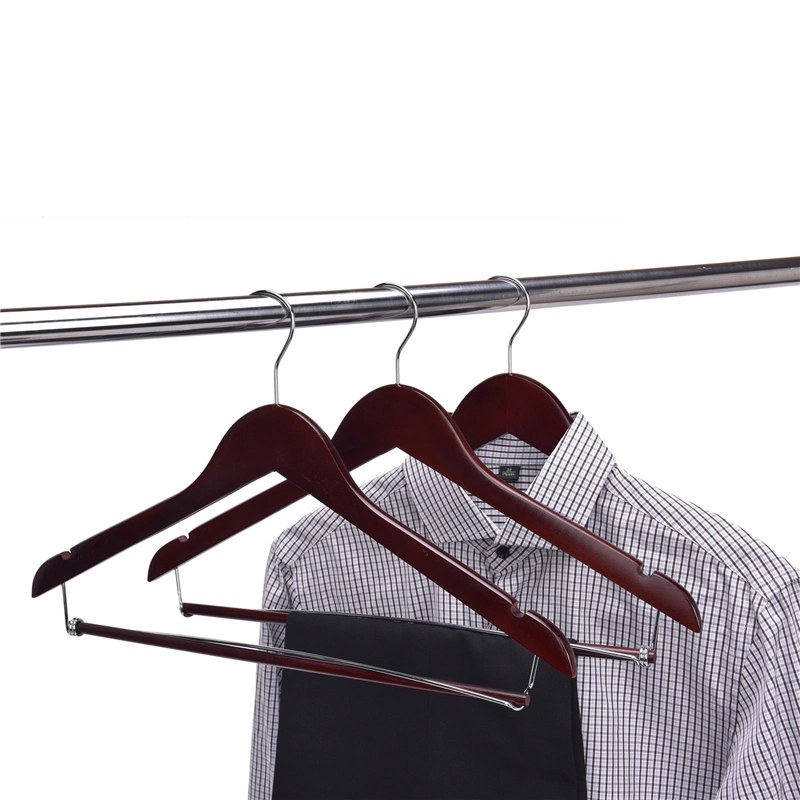 Custom Colored Wooden Clothes Hanger Wholesale Wood Trousers Hanger with Adjustable Bar