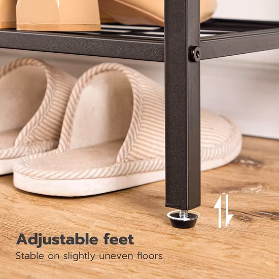 Metal Frame and Wooden Desktop 4 Tier Shoe Rack with Movable Cloth Bag in The Side